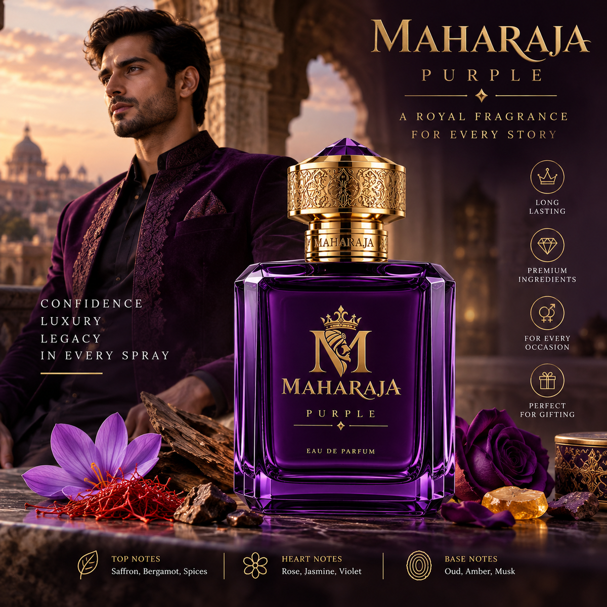 MAHARAJA Purple Eau de Parfum for Men & Women | Luxury Long-Lasting Fragrance | Premium Royal Perfume | 100ml